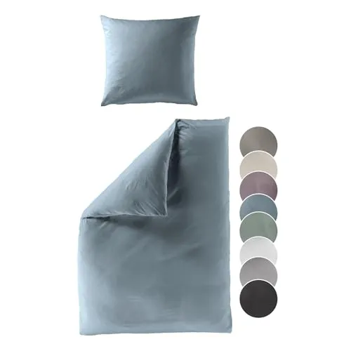 liebling Satin Bettwäsche Jeans Blau, 1 x Bettbezug 220 x 240 cm + 2 x Kissenbezug 40 x 80 - Bettwäsche-Sets aus 100% seidig weicher Baumwolle, fusselfrei und langlebig mit verdecktem Reißverschluss für einfaches Abziehen. Pflegeleicht, waschbar bis 60 Grad, ideal für höchsten Schlafkomfort.