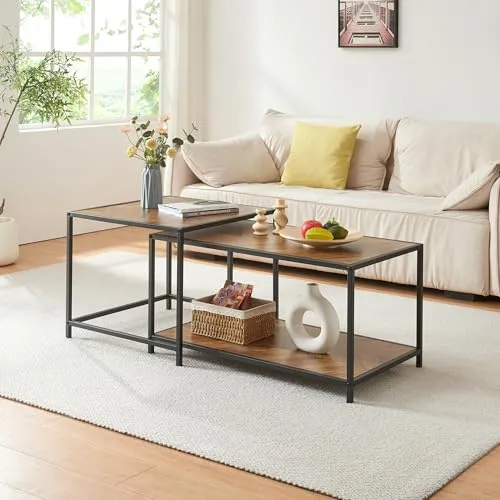 Satztisch 'Kurghore' 2-tlg. mit Stahlgestell Schwarz - Couchtische: Platzsparendes 2-teiliges Set mit modernem Design, ideal für flexibles Einrichten und einfache Pflege.