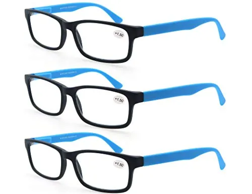 MODFANS (3 Pack Lesebrille 2.5 Herren/Damen,Gute Brillen,Hochwertig,Rechteckige,Komfortabel,Super Lesehilfe,fur Manner und Frauen,(3 Blau)