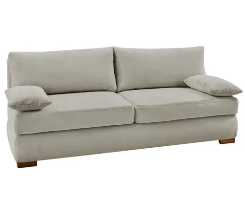 Dauerschlafsofa Tonnentaschenfederkern Couch mit Topper und Bettkasten, Cord Beige