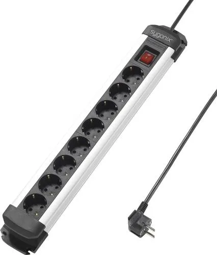 Sygonix SY-4538258 Steckdosenleiste 8fach - Steckdosen & Zubehör mit 8 Schutzkontakt-Steckdosen, Hauptschalter zur Stromersparnis und erhöhtem Berührungsschutz für mehr Sicherheit.