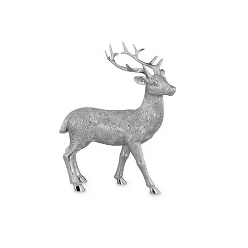 Große Stehende Silber Deko Hirsch Figur & Geweih - Weihnachten Wildfigur 20 cm