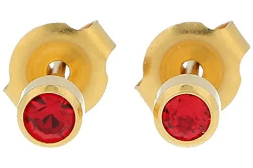 Erstohrstecker Chirurgenstahl vergoldet 4mm Sterile Ohrstecker Zarge mit Stein in rot