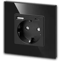 world-trading-net UP-Steckdose mit USB-A&-C Ladeg Glas-Rahmen Schwarz