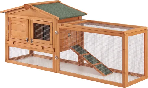 [en.casa] Kaninchenstall Oberursel - Zweistöckiges Kleintiergehege mit Freilauf - Kleintiergehege für draußen, bietet komfortablen Lebensraum für Kaninchen & Meerschweinchen. Mit aufklappbarem Dach und herausziehbarem Zwischenboden für einfache Reinigung.