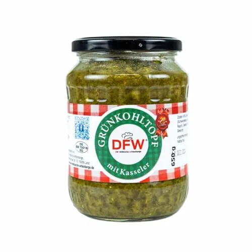Grünkohltopf mit Kasseler 650g (Glas) | Herzhaftes Fertiggericht im Glas | Hausmacher Qualität | Lange (ungekühlt) Haltbar | schnelle einfache Zubereitung | DFW