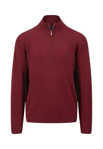 FYNCH-HATTON Pullover aus Baumwolle mit Troyer-Kragen und Logo Detail Ruby red/XXL