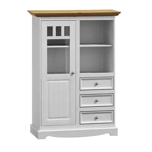 Weißes Holzregal im Landhausstil – 3-Schubladen Kommode - Elegante Kommode im Landhausstil mit 3 Schubladen. Ideal für Esszimmer, Küche oder Wohnzimmer. Kompakt und freistehend, passt perfekt in jedes Zuhause.