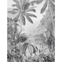 Komar Vliestapete Digitaldruck Vlies - Lac Tropical Black & White 200x270 cm - Fototapete mit beeindruckendem Naturmotiv in Schwarz-Weiß, dimensionsstabil und leicht zu verarbeiten – ideal für Wohnzimmer und Schlafzimmer.