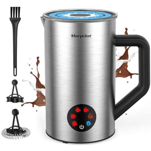 Morpilot Milchaufschäumer Elektrisch 6 in 1, Milchschäumer für Heißer und Kalter und Schokolade, 350ml 550W, Antihaftbeschichtung, Leicht zu Reinigen