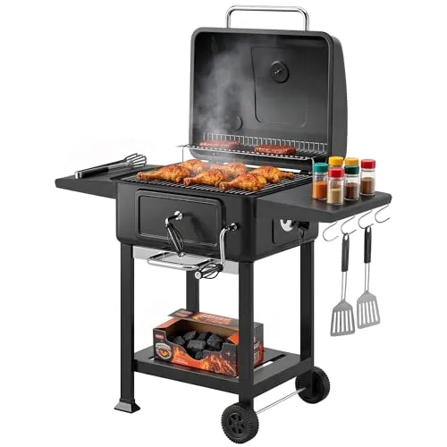 Holzkohlegrill BBQ Smoker mit Deckel und Thermometer