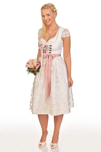 KRÜGER COLLECTION Dirndl Midi Dirndl 2tlg. - TALEA 70 - champagner - Elegantes Hochzeitsdirndl aus feinem Brokat mit einer stilvollen Spitze. Ideal für besondere Anlässe, mit Reißverschluss und praktischer Tasche. Perfekt für einen unvergesslichen Auftritt!