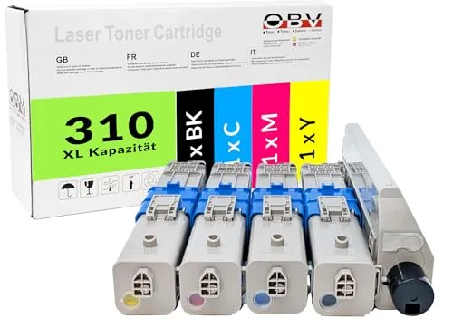 Kompatibel C310 Toner Set für OKI Drucker - 4x hochwertige kompatible Tonerkartuschen in schwarz, cyan, magenta und gelb, ideal für OKI C310, C330, C510 und mehr – hohe Seitenleistung für kosteneffizientes Drucken.
