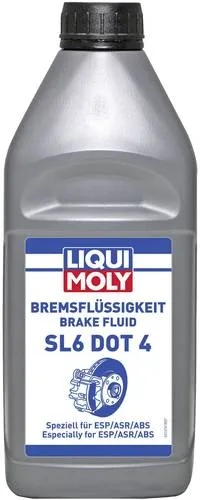 Liqui Moly SL6 DOT 4 Bremsflüssigkeit 1l - Hochwertige synthetische Bremsflüssigkeit für Kfz mit hohem Siedepunkt. Fördert die Langlebigkeit der Brems- und Kupplungssysteme und sorgt für sicheres Bremsen auch bei Feuchtigkeitsaufnahme.