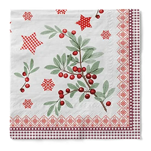 Sovie HORECA Weihnachtsserviette Country Xmas aus 3-lagigem Tissue, Einweg Serviette Weihnachten Adventszeit, ideal für Weihnachtsfeiern, Papierserviette 40 x 40 cm,100 Stück