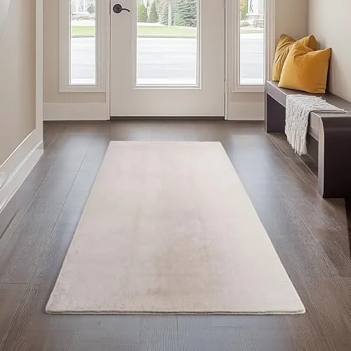 Carpetsale24 Kurzflor Teppich Läufer Flur 80 x 150 cm Creme - Teppich Waschbar, rutschfest, Weich, modern einfarbig Design - für Wohnzimmer, Schlafzimmer, Küche, Esszimmer