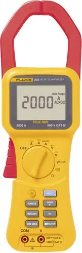 Fluke 355 Stromzange - Digitales Hand-Multimeter für hohe Ströme - Spannungsprüfer mit True RMS-Technologie, ideal für sichere Messungen bis 2000 A. Robustes Design, CAT III 1000 V und CAT IV 600 V für optimalen Schutz.