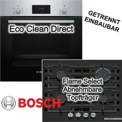 BOSCH Einbau-Backofen HBF133BR0 & Gaskochfeld PPP6A6I40 Set - Küchenherde-Set mit 66 l Backofen und Gaskochfeld. 3D-Heißluft für perfekte Ergebnisse, präzise Flammenkontrolle und Sicherheitsfunktionen für stressfreies Kochen.
