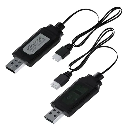 Produktbild MMOBIEL USB-Ladekabel mit LED-Anzeige, 2 Stück, kompatibel mit 1 A 2S 7,4 V LiPo-Akkus für RC-Drohnen/Quadcopter/Fahrzeuge mit XH-3P-Anschluss
