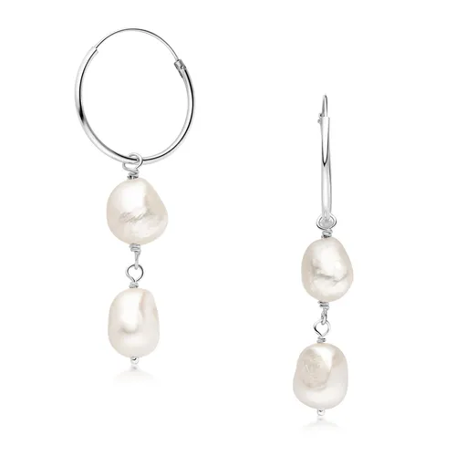 MATERIA Creolen mit Perlenanhänger lang Silber 925 mit Schmuckbox