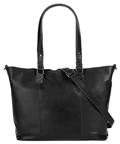 Shopper CLUTY - Damen Leder Shopper in Vintage-Optik - Handtaschen aus 100% Rindleder mit gepolstertem Fach für Notebook und Tablet, abnehmbarer Schultergurt für flexibles Tragen – ideal für Alltag und Freizeit!