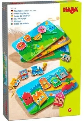 HABA 305229 - Fädelspiel Frosch auf Tour, buntes Motorikspielzeug ab 3 Jahren für Konzentration und Feinmotorik