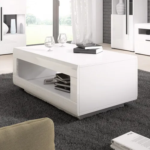 Moderner Couchtisch weiß Hochglanz mit offenem Fach - Tische & Stehtische – Stilvoller Couchtisch mit Hochglanz-Oberfläche und praktischem offenen Fach für zusätzlichen Stauraum.