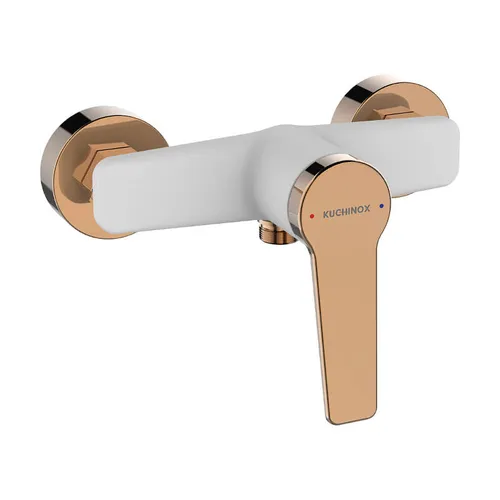 Kuchinox Alanis Wandbrausebatterie - Elegante Duscharmatur in Weiß und Gold - Duscharmatur in edlem Design mit keramischem Kopf für präzise Temperaturregelung. Ideal für moderne Badezimmer.