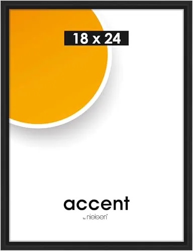 accent by nielsen Bilderrahmen, 18 x 24 cm, Kunststoff, Schwarz, Fotorahmen zum Auftstellen und Aufhängen im Hoch- & Querformat, Echtglas, Colorado Uni