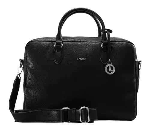 L.CREDI Ella Handle Bag - Handtasche mit Laptopfach schwarz - Elegante Handtasche mit gepolstertem Laptopfach, ideal für Business und Freizeit. Praktische Fächeraufteilung und abnehmbarer Schulterriemen bieten Flexibilität und Stil.