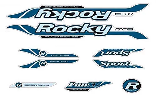 Fahrrad DEKOR Satz Rocky MTB Rahmen Frame Decal Sticker weiß blau 11 teilig