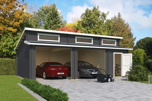 Lasita Garage Stufendach 44 mm Hawaii ohne Tor grün 820x520 cm - Gartenhäuser, Geräteschuppen & Carports – Robuste Garage mit 44 mm Wandstärke und abschließbarem Design, ideal für sicheren Stauraum und vielseitige Nutzung.