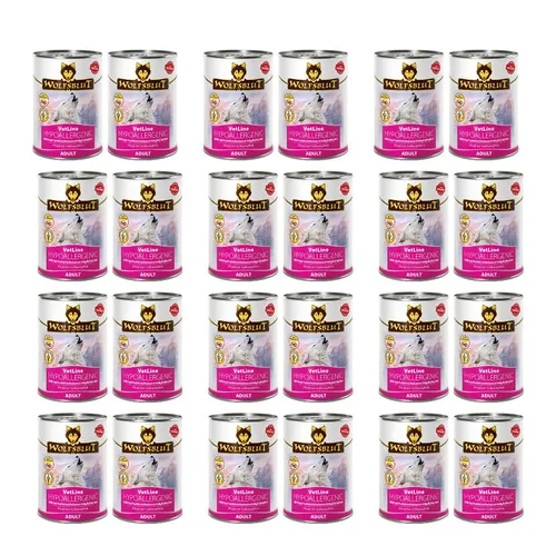 Wolfsblut Vetline Hypoallergenic - hypoallergenes Nassfutter für sensible Hunde 24x395g - Hypoallergenes Nassfutter für Hunde mit Futtermittelunverträglichkeiten. Hochwertige Zutaten für hohe Verträglichkeit und optimale Unterstützung der Verdauungsfunktion. Ideal für alle Hunderassen und Größen.