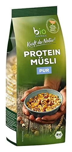 Biozentrale Müsli Protein Pur - 375g - Bio Müsli mit Honig, reich an pflanzlichem Eiweiß und ohne Rosinen – ideal für ein gesundes Frühstück oder als Snack für Sportler.