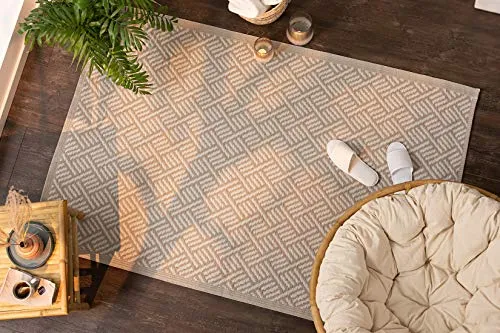 Dekoleidenschaft Indoor & Outdoor Teppich Beige, 120x180 cm - Vielseitiger Teppich aus recyceltem Polypropylen, wetterfest und abwaschbar, ideal für Wohnzimmer, Garten, Balkon und Terrasse.