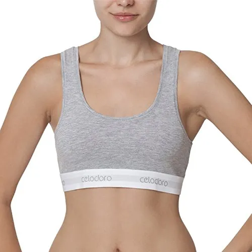 Celodoro Damen Bustier mit Webgummi-Bund (1 Stück), Sport Bra Top - Grau XL