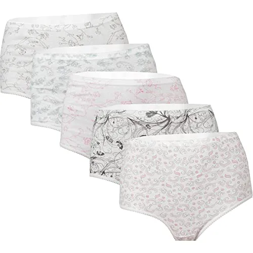 Bestlivings 5er Pack Damen Slips mit Muster, 100% Baumwolle M - 3XL, Bedruckt oder Bestickt, hohe Taille mit Gummibund, Hüftslip mit hohem