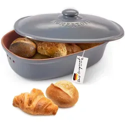 RÖMERTOPF Ovaler Brottopf MAXI 6,5 Liter - Keramik Brotkasten aus Naturton - Hochwertiger Römertopf Brottopf aus atmungsaktivem Ton für langanhaltend frisches Brot. Robuste Keramik, elegantes Design und pflegeleicht. Ideal für jede Küche!