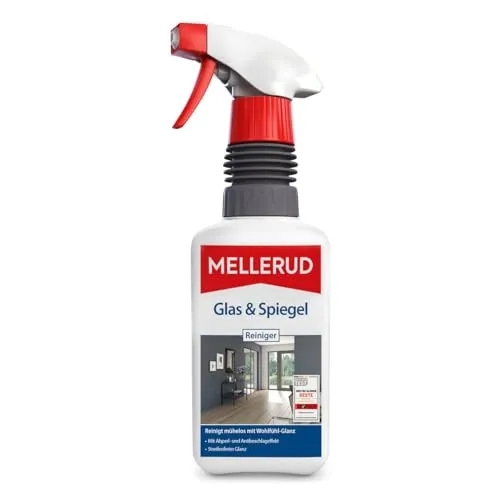 MELLERUD Glas & Spiegel Reiniger | 1 x 0,5 l | Streifenfreie Reinigung für Fenster, Spiegel und Glasflächen mit Anti-Beschlageffekt