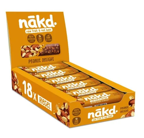 Nākd. Peanut Delight | Kaltgepresste Riegel aus Früchten & Nüssen | 100% Natürliche Zutaten | Ohne Zusatz von Zucker | Vegan | Glutenfrei & Ohne Milch | 18 x 35g | 630g