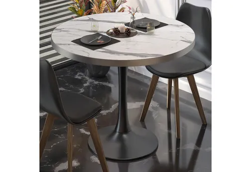 BL Bistrotisch Ø 60 cm mit Edelstahlrand - Weiß Marmor - Moderner Bistrotisch mit edler HPL-Beschichtung in Weiß Marmor. Ideal für Bars, Cafés und Restaurants. Hohe Tragkraft und langlebig, perfekt für den täglichen Einsatz.