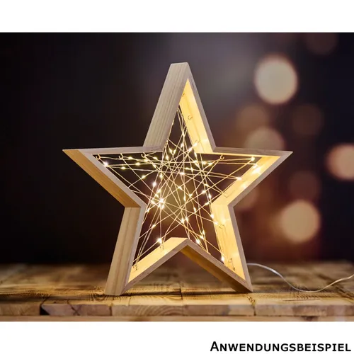 IC Winterworld LED Stern oder Tanne aus Holz mit Lichterkette - Moderne Weihnachtsbeleuchtung mit 60 warm-weißen LEDs, batteriebetrieben und umweltfreundlich aus Kiefernholz – ideal für eine festliche Atmosphäre ohne Kabelsalat.