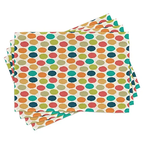 ABAKUHAUS Retro Platzmatten, Hipster-Entwurfs-weiche farbige große Tupfen-Muster-Weinlese-Art beschmutzte Grafik, Waschbare Stoff Esszimmer Küche Tischdekorations Digitaldruck, Grün