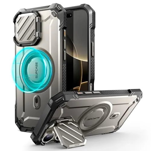 SUPCASE Schutzhülle für iPhone 16 Pro Max, magnetisch, mit Kameraschutz, Verstellbarer Halterung [MagSafe kompatibel] (UBMag XT) Militärischer Schutz, robust, mit Ständer, für iPhone 16 Pro Max 6,9