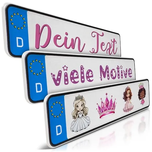 schildEVO 1 Mini Kfz-Kennzeichen | Prinzessin Namensschild | Wunschtext zum Geburtstag | Aluminium | Fun-Kennzeichen für Kinderauto | Kettcar | Tretauto | Gokart