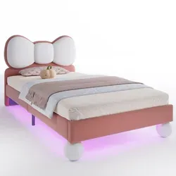 Polsterbett mit Lattenrost und LED-Beleuchtung 90x200 cm