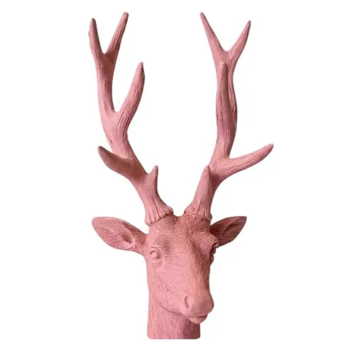 Macosa Hirsch Büste Apricot Rosé 22 cm Dekohirsch Hirschkopf modern | Dekofigur und Skulptur für Sideboard, Regal, Fensterbank, matte Oberfläche, ca. 22 x 8 x 11 cm, Weihnachtsdeko, Winterdeko