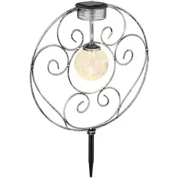 LED Solarleuchte mit Erdspieß, 41 cm - Elegante Solarleuchte für den Außenbereich mit einer Höhe von 41 cm. Das warmweiße Licht und das stilvolle Design aus Glas und Metall schaffen eine einladende Atmosphäre und sind ideal für die Wegbeleuchtung.