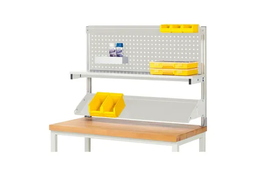 STIER Werkbankaufbau BxH 1250x900mm - Rückbrett für STIER Werkbänke, robustes Komplettset mit stufenlos einstellbarer Lochplatte und neigbarer Metallablage – ideal für die sichere Aufbewahrung von Werkzeugen und Kleinteilen.