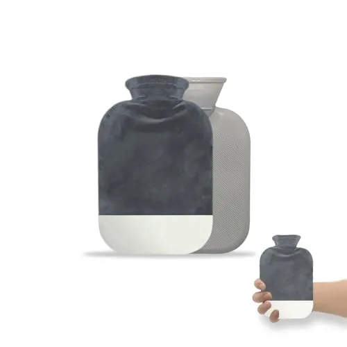 Miniatur Wärmflasche mit Bezug, Wärmflasche für Hals und Hand, Handfußwärmer, warm und Bequem, Waschbarer Flaschenbezug, Weicher Plüschbezug Abnehmbar (Dark Gray, 500ML)